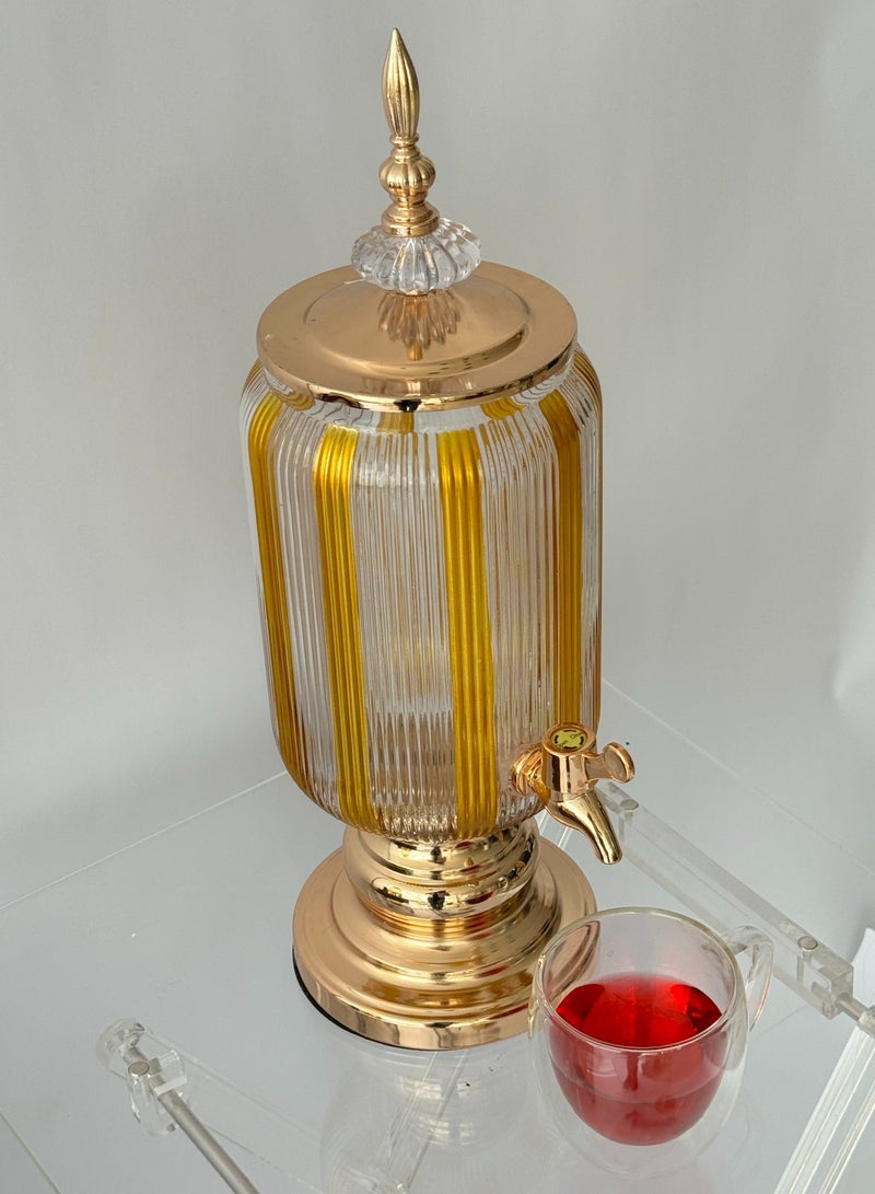 Living Glass Beverage Dispenser with Lid and Base Glassware for Water, Juice, Iced Tea Clear Honey Color - Image 2